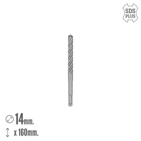 Broca Sds Plus 8 Filos Cortantes Especial Para Hormigon Armado Ø 14 x 160 mm. Broca Paredes, Broca Cimientos, Broca Muros - Imagen 2