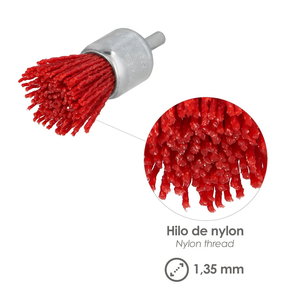Cepillo Nylon Brocha Ø 25 mm. Cepillo De Lijado Nailon. Cepillo Para Taladro De Nailon, Cepillo De Alambre Abrasivo De Nailon - Imagen 4