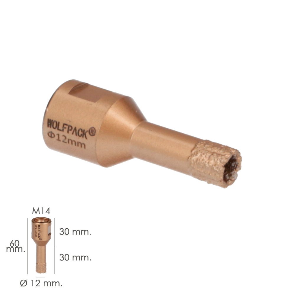 Corona Diamante Para Amoladora Ø 12 mm. Conexión Rosca M14. Corte Seco - Imagen 2