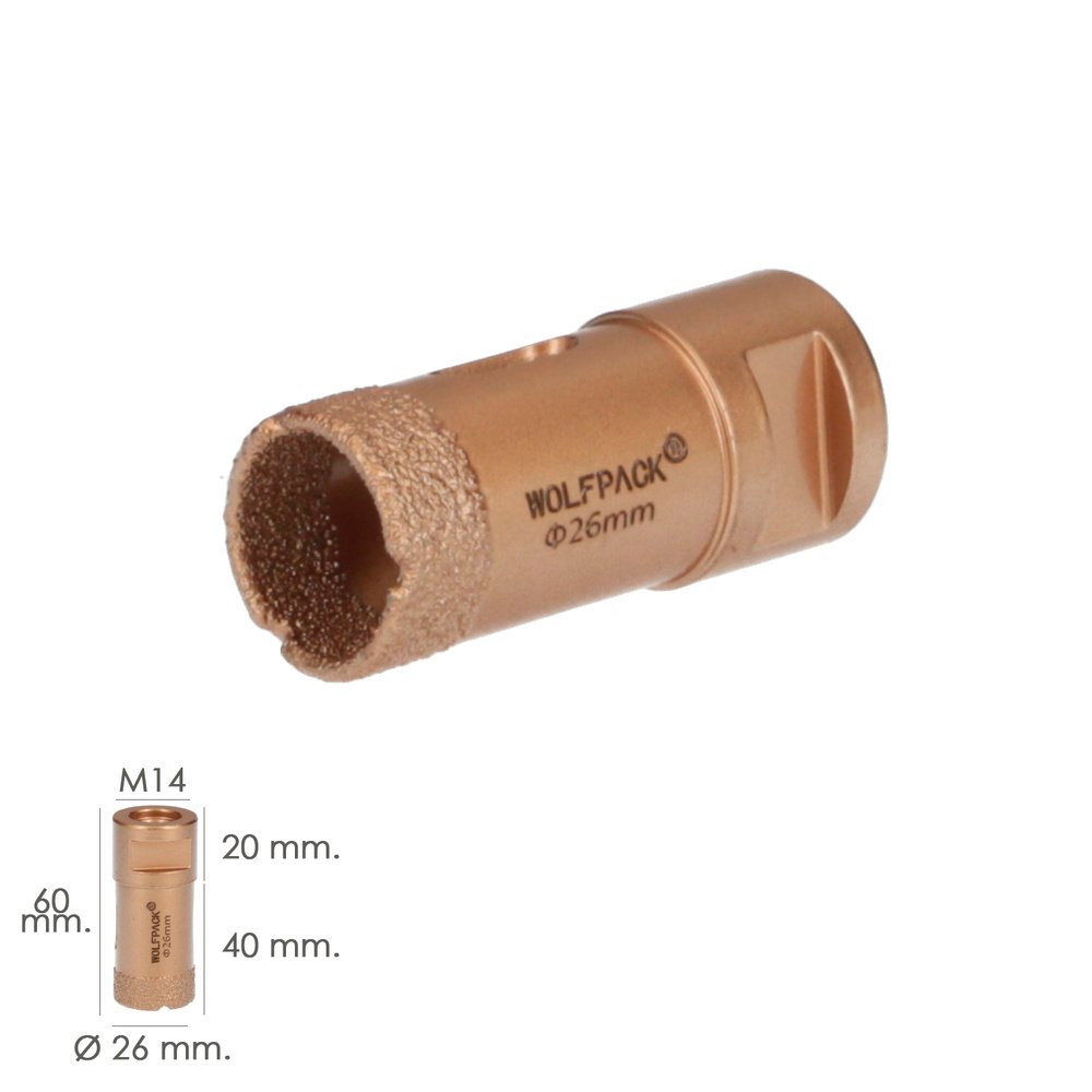 Corona Diamante Para Amoladora Ø 26 mm. Conexión Rosca M14. Corte Seco - Imagen 2