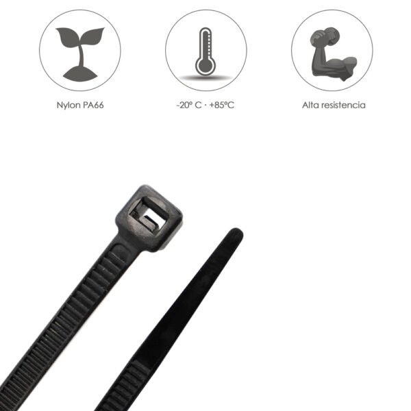 Brida Nylon 100%. Color Negro 2,5 x 160 mm. Bolsa 100 unidades. Abrazadera Plastico, Organizador Cables, Alta Resistencia - Imagen 4