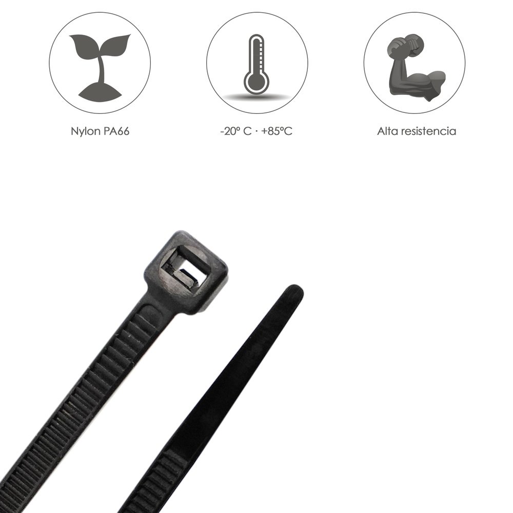Brida Nylon 100%. Color Negro 2,5 x 160 mm. Bolsa 100 unidades. Abrazadera Plastico, Organizador Cables, Alta Resistencia - Imagen 4