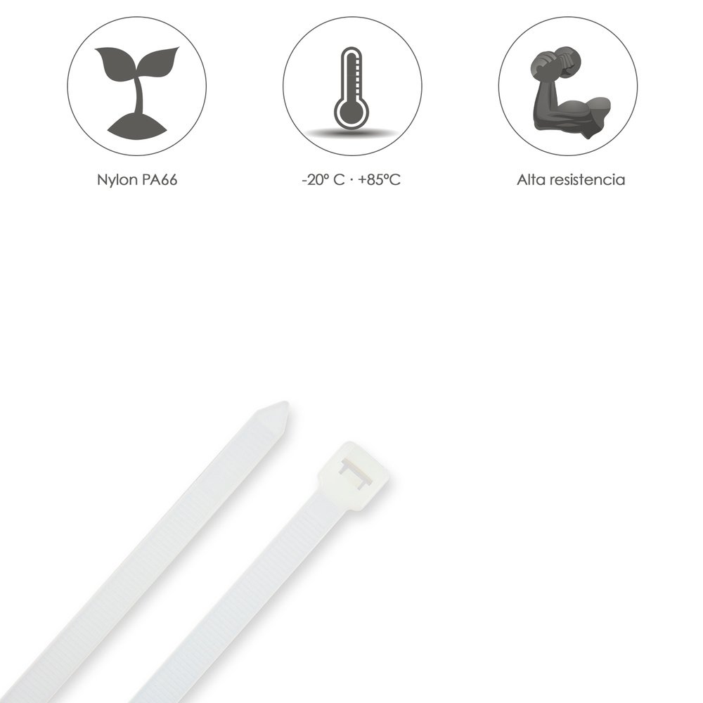 Brida Nylon 100%. Color Blanco / Natural 2,5 x 100 mm. 100 Piezas. Abrazadera Plastico, Organizador Cables, Alta Resistencia - Imagen 4