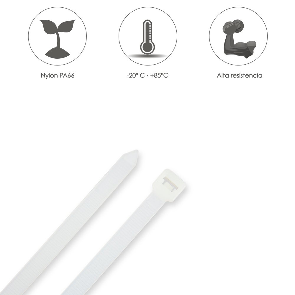Brida Nylon 100%. Color Blanco / Natural 4,5 x 200 mm. 100 Piezas. Abrazadera Plastico, Organizador Cables, Alta Resistencia - Imagen 4