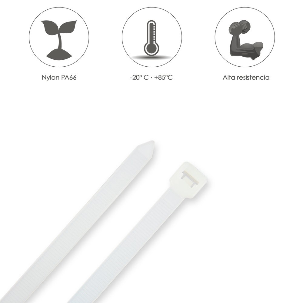 Brida Nylon 100%. Color Blanco / Natural 7,8 x 540 mm. 100 Piezas. Abrazadera Plastico, Organizador Cables, Alta Resistencia - Imagen 4
