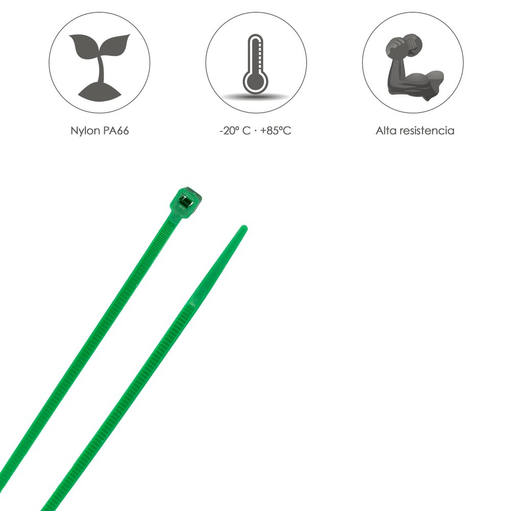 Brida Nylon 100%. Color Verde 4,6 x 300 mm. Bolsa 100 Unidades. Abrazadera Plastico, Organizador Cables, Alta Resistencia - Imagen 4