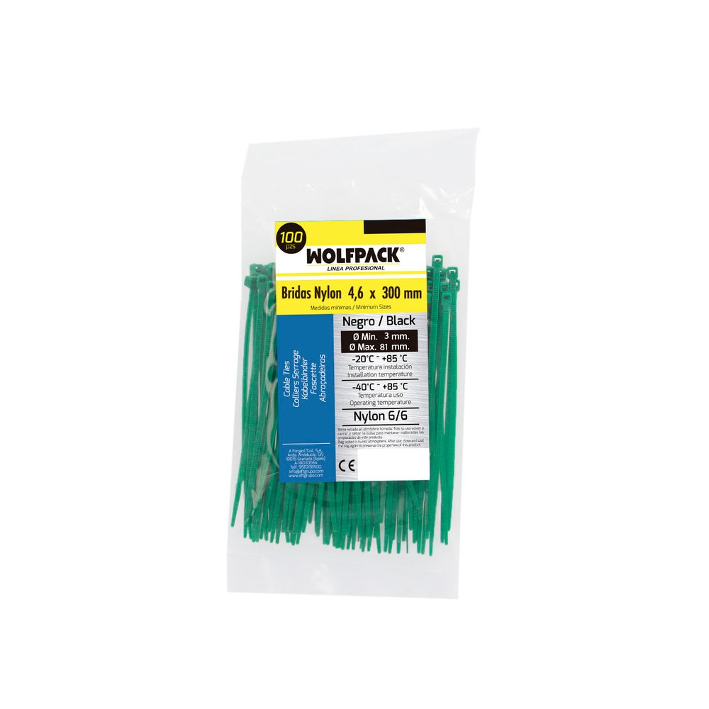 Brida Nylon 100%. Color Verde 4,6 x 300 mm. Bolsa 100 Unidades. Abrazadera Plastico, Organizador Cables, Alta Resistencia - Imagen 5