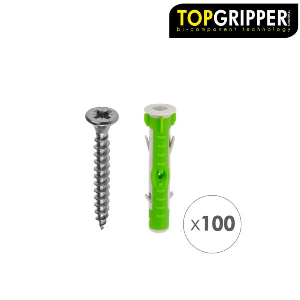 Cubo Tacos Topgripper Bimaterial Con Tornillos Ø 8 mm. 100 Piezas Taco Anclaje Universal, Taco Hormigon, Taco Pladur - Imagen 2