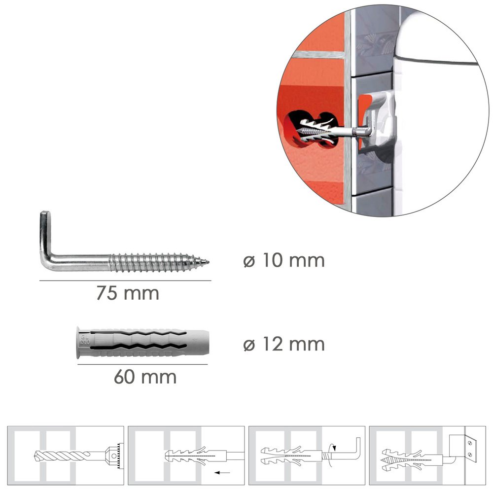 Kit Sanitario Alcayata Con Taco Ø 12 x 60 mm. Fijación Calentadores / Termos De Agua - Imagen 2