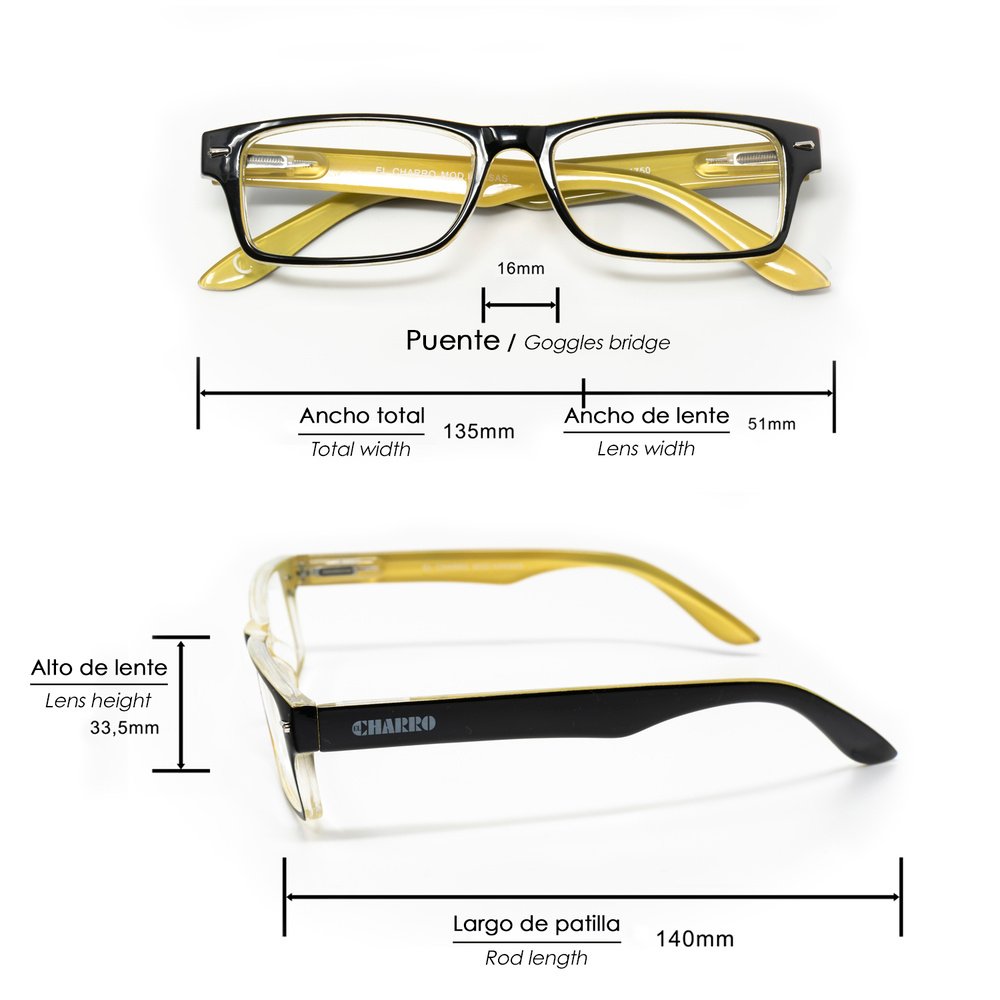 Gafas Lectura Kansas Negro / Amarillo. Aumento +2,0 Gafas De Vista, Gafas De Aumento, Gafas Visión Borrosa - Imagen 2