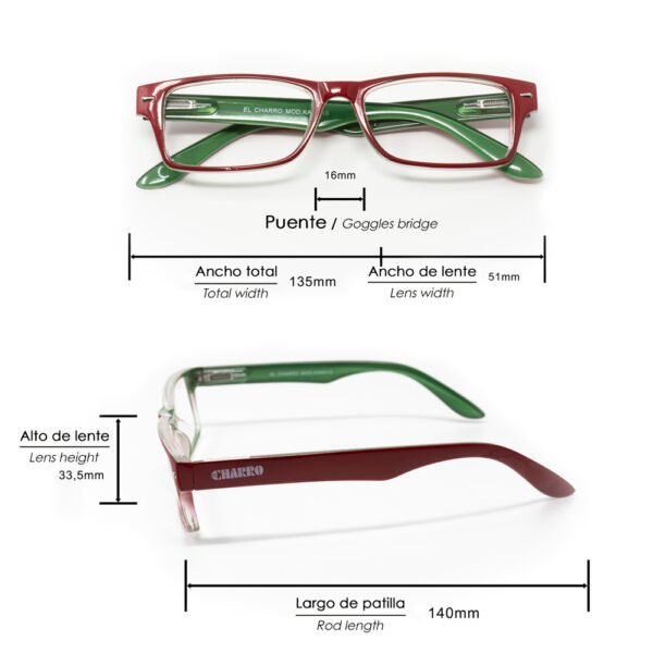 Gafas Lectura Kansas Rojo / Verde. Aumento +1,0 Gafas De Vista, Gafas De Aumento, Gafas Visión Borrosa - Imagen 2