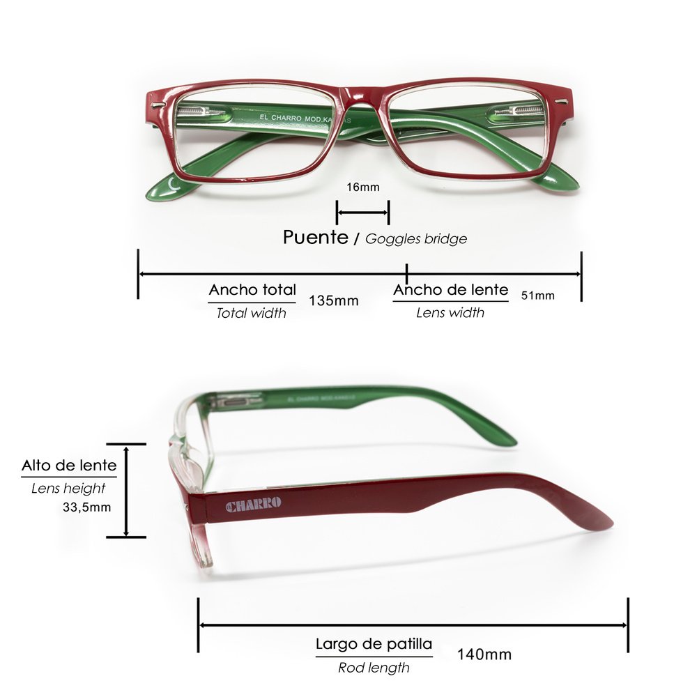 Gafas Lectura Kansas Rojo / Verde. Aumento +2,5 Gafas De Vista, Gafas De Aumento, Gafas Visión Borrosa - Imagen 2