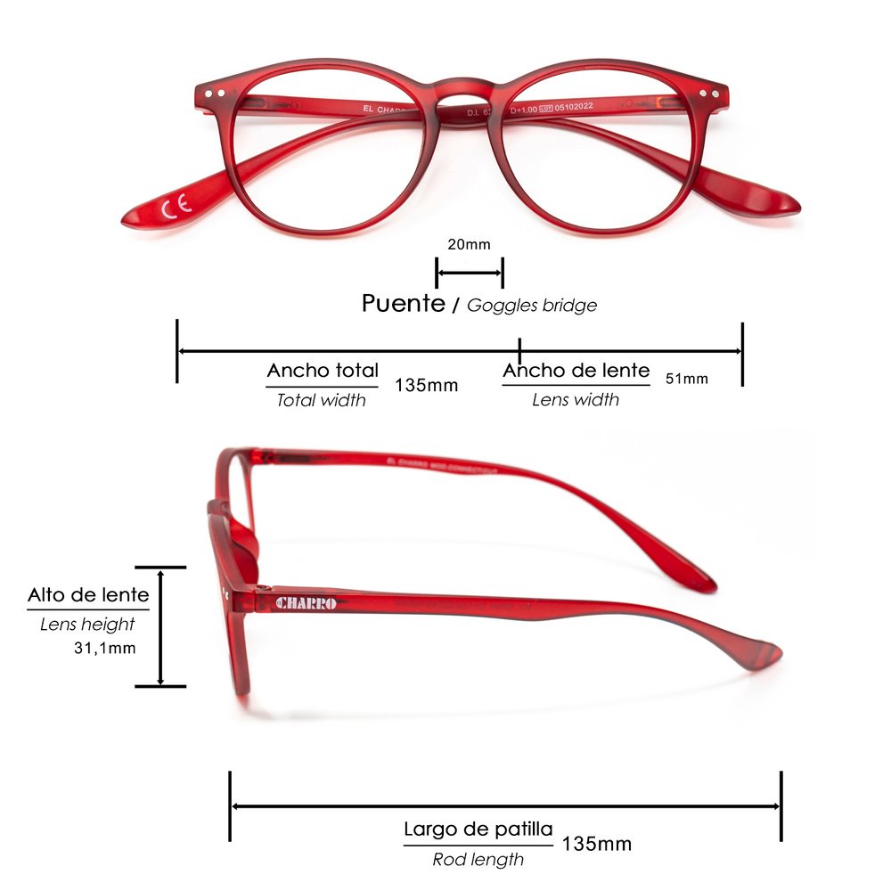 Gafas Lectura Connecticut Color Rojo Aumento +2,5 Patillas Para Colgar Del Cuello , Gafas De Vista, Gafas De Aumento - Imagen 2