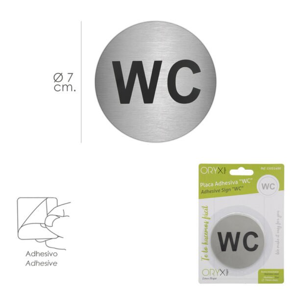 Placa Adhesiva "WC" Acero Inoxidable Ø 7 cm. - Imagen 2