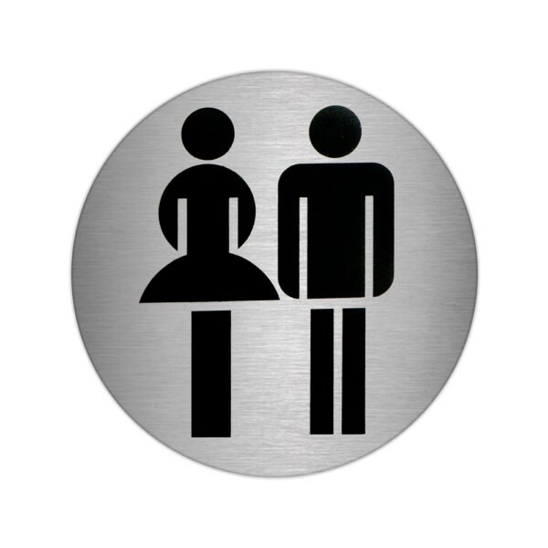 Placa Adhesiva Baño "Mujer / Hombre" Acero Inoxidable Ø 7 cm.