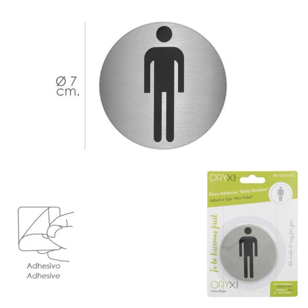 Placa Adhesiva Baño "Hombre" Acero Inoxidable Ø 7 cm. - Imagen 2