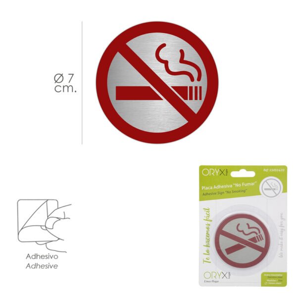 Placa Adhesiva "No Fumar" Acero Inoxidable Ø 7 cm. - Imagen 2