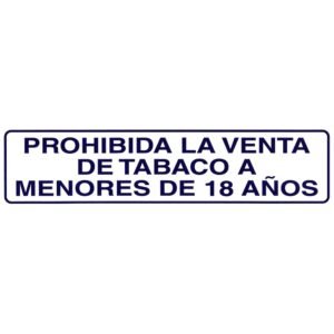 Rotulo Adhesivo 250x63 mm. Prohibida Venta Tabaco  18años