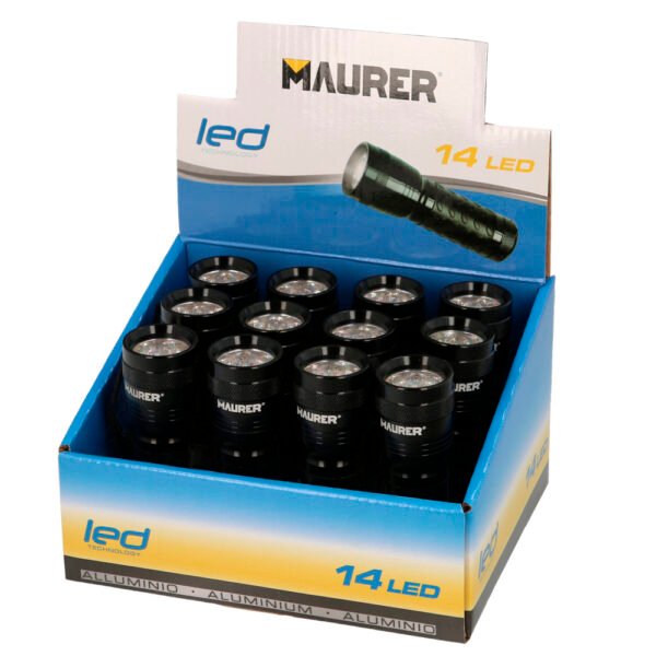 Linterna LED De Mano De Aluminio A Pilas(3 AAA) 55 Lumenes 14 Leds Mango Engomado (Expositor 12 piezas) - Imagen 3