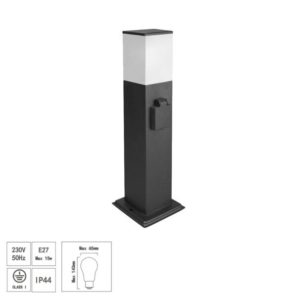 Poste Baliza Jardin Ip44 Con Enchufe Negro - Imagen 3