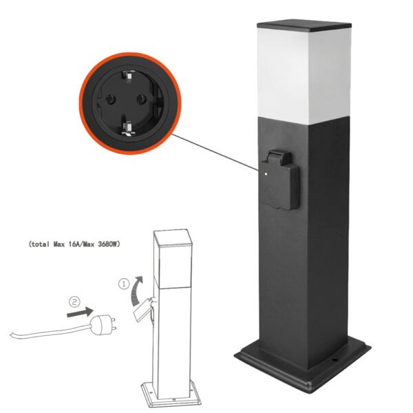 Poste Baliza Jardin Ip44 Con Enchufe Negro - Imagen 5