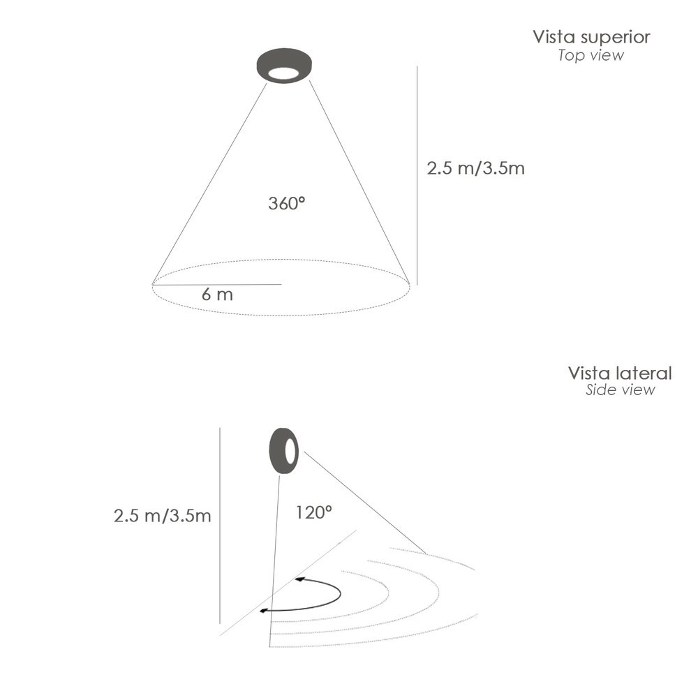 Detector De Movimiento Por Infrarrojos Con Sensor Crepuscular 360°. Ajustable - Imagen 6