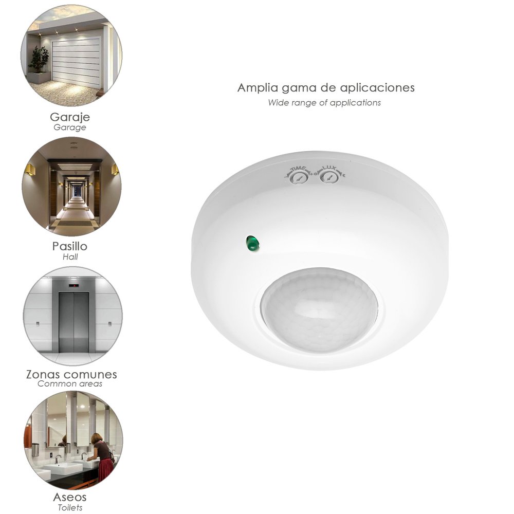 Detector De Movimiento Por Infrarrojos Con Sensor Crepuscular 360°. Ajustable - Imagen 8