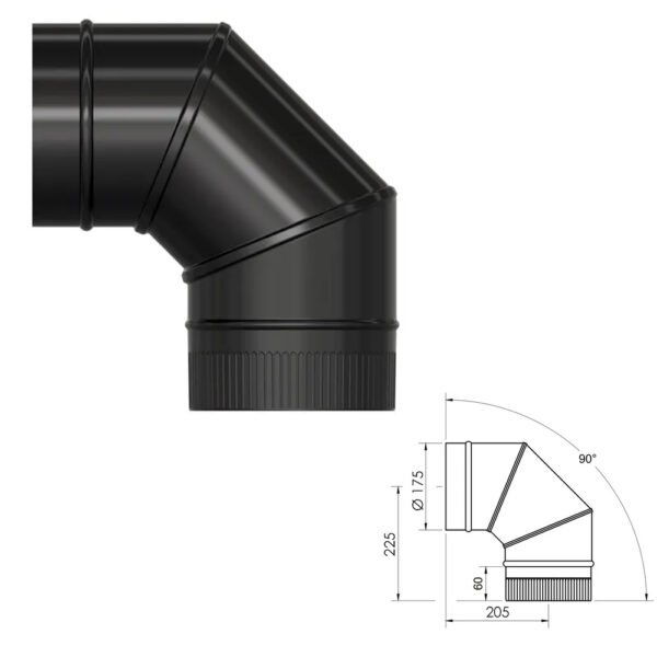 Codo Estufa Liso Vitrificado Negro Ø 175 mm. 90° - Imagen 2