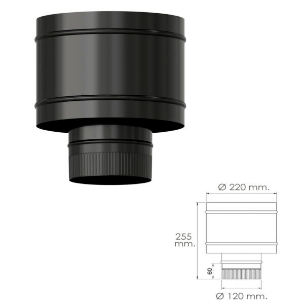 Terminal Antirrevocante Estufa Vitrificado Negro Ø 120 mm. Sombrero Tubo Chimenea, Sombrero Tubo Humo, Sombrero Tubo Calefacción - Imagen 2